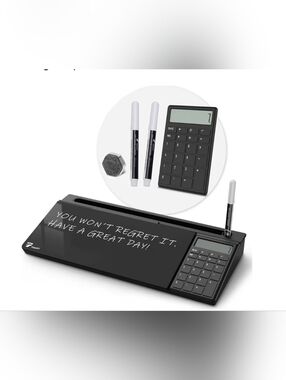 Black Desk Calculator & Dry Erase Desk Pad Set